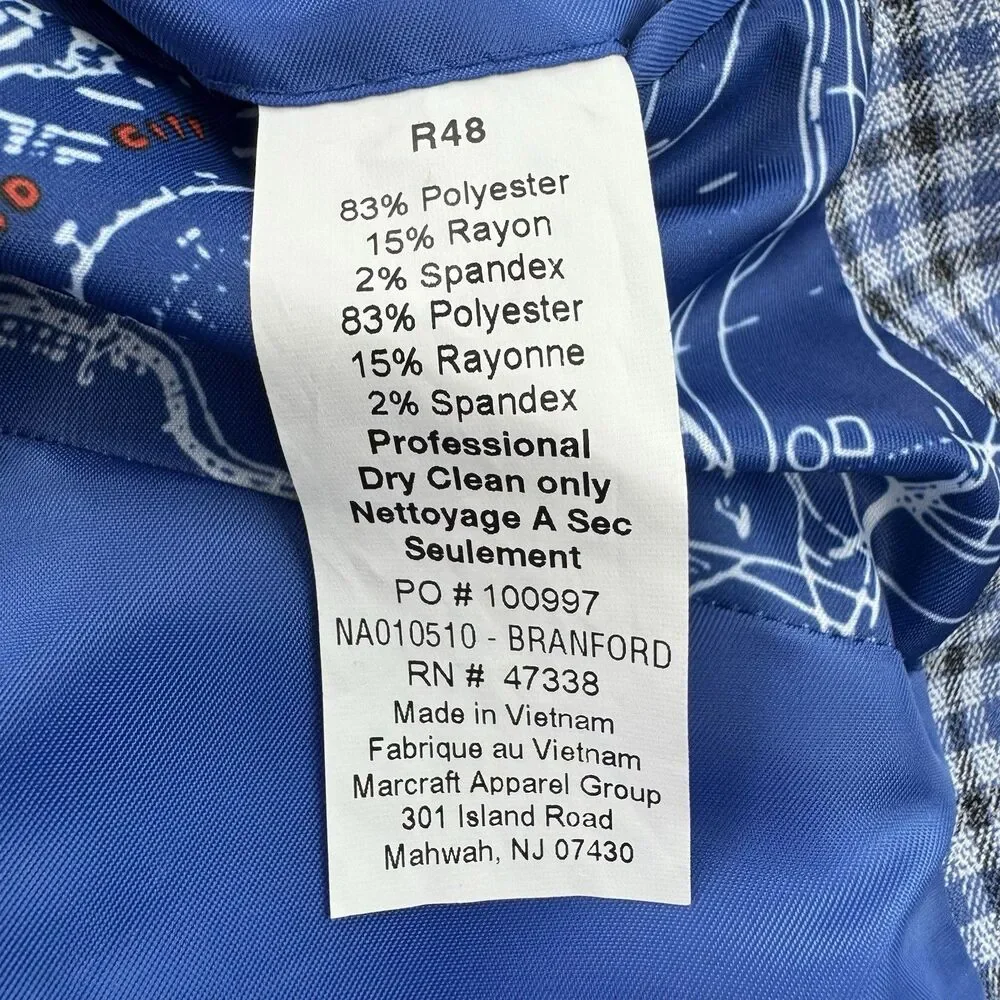 Nautica Mens Blue Plaid Blazer Sport Coat Stretch Map Lining 48R